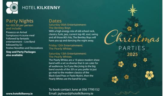 Get in the festive spirit with unforgettable Christmas parties at the 4 Star Hotel Kilkenny