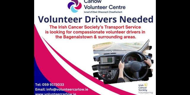 Volunteer drivers needed in Carlow to help cancer patients go to and from appointments