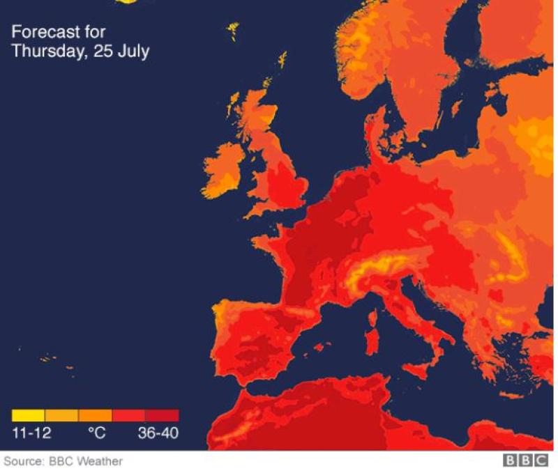 Met &Eacute;ireann Irish weather forecast as record-breaking heatwave to sweep across Europe