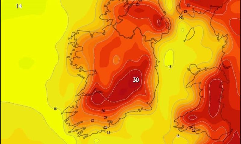 Midlands could hit 31C on Friday and break records amid Met Éireann heat warning