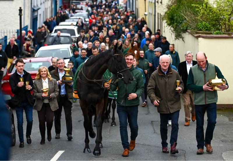 Huge turnout in Leighlinbridge for horse racing homecoming following Cheltenham success