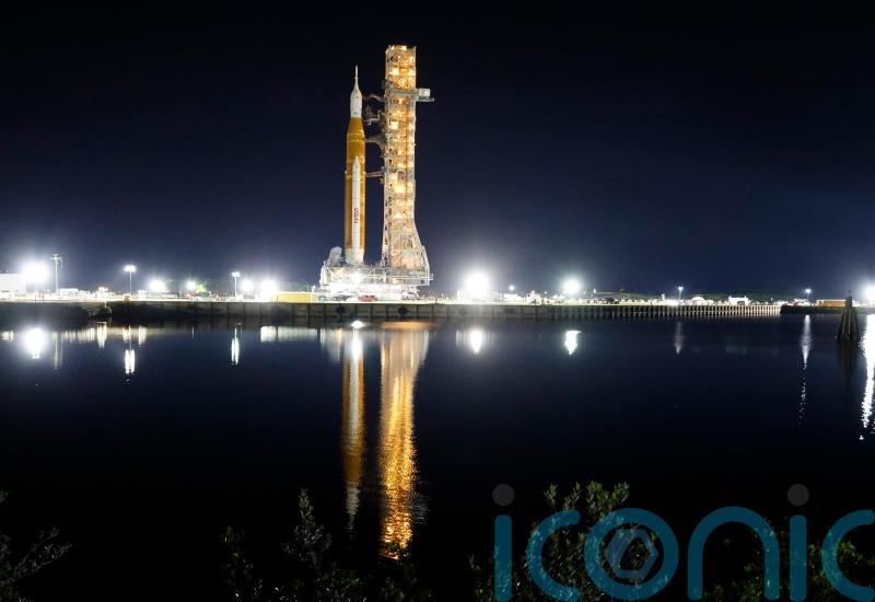 Nasa’s moon rocket moved to launch pad ahead of debut flight